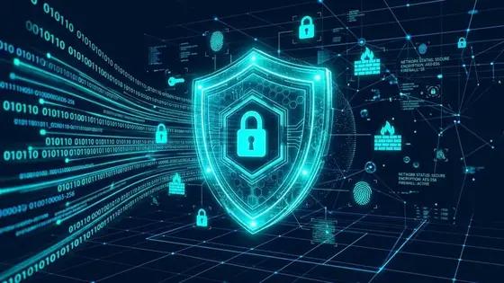 Cybersecurity shield protecting digital data streams and network infrastructure